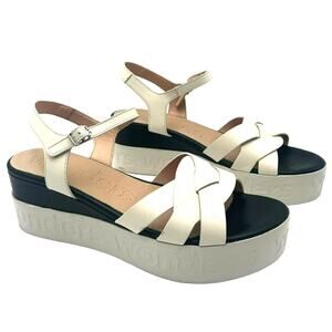 WONDERS Sandals Women's 10 Platform Wedge Black White Leather Memory Gel B-7511‎